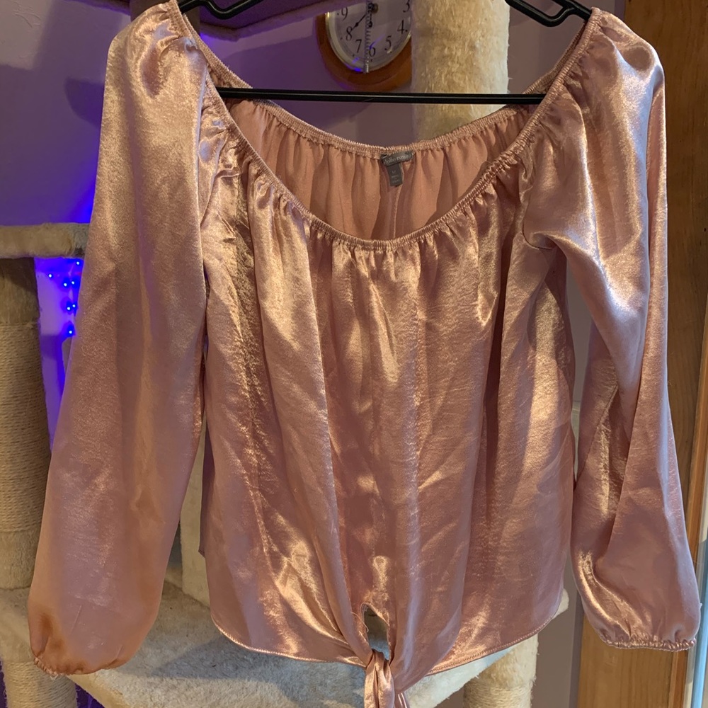Charlotte Russe-Shiny material wide neck crop top!